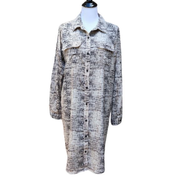 Calvin Klein Dresses & Skirts - Calvin Klein Abstract Geo-Print Button-Up Shirt Dress Cream Black CKHHS2305